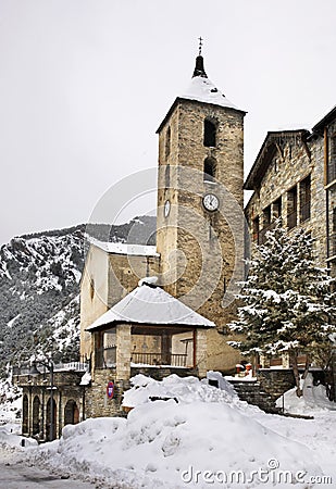Sant Corneli and Sant CebriÃ  church Ordino. Andorra Stock Photo